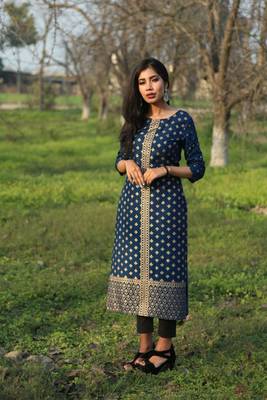 Dark-blue printed rayon ethnic-kurtis 1