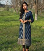 Dark-blue printed rayon ethnic-kurtis