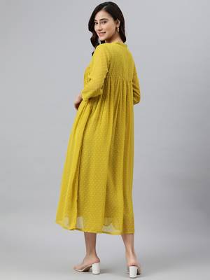 Mustard printed chiffon ethnic-kurtis 1