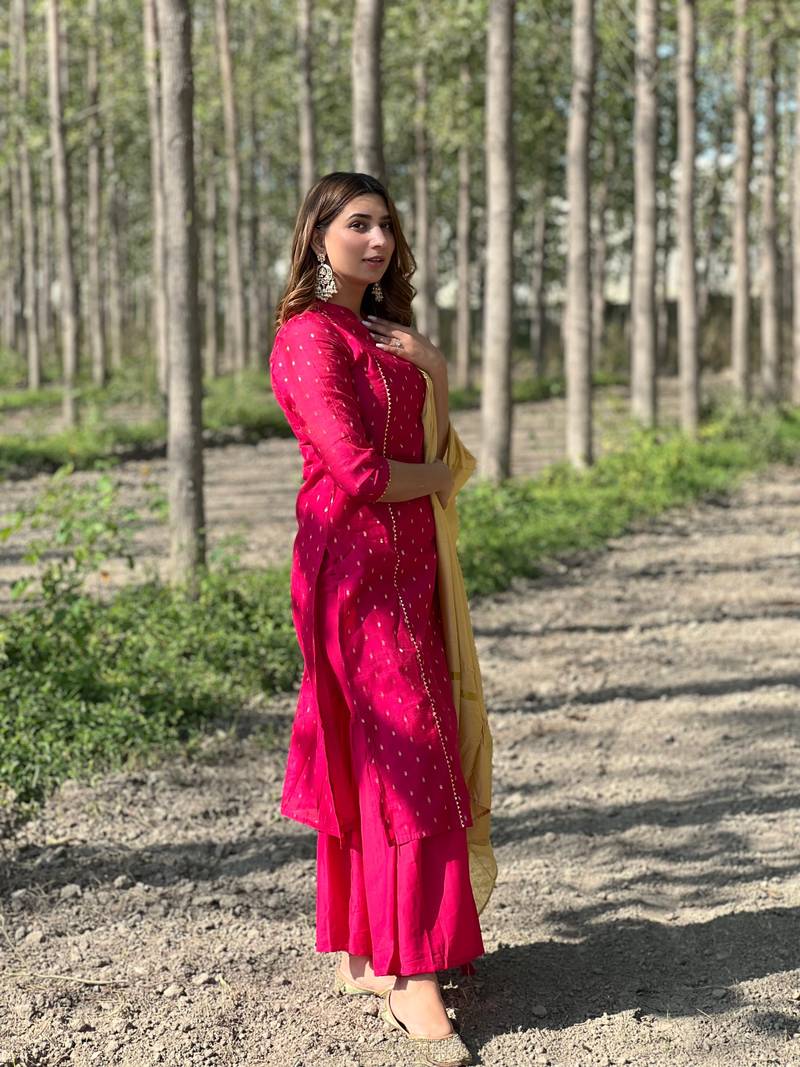 Pink woven chanderi silk salwar