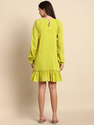 Mustard plain cotton short-dresses 1
