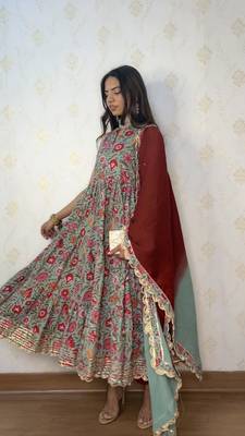 Sea-green floral print cotton salwar 1