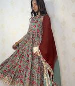 Sea-green floral print cotton salwar