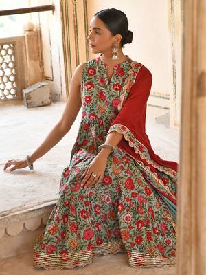 Sea-green floral print cotton salwar 2