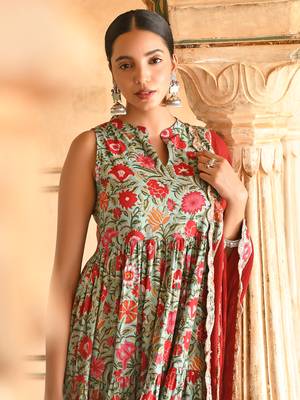 Sea-green floral print cotton salwar 3