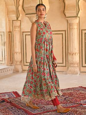 Sea-green floral print cotton salwar 4
