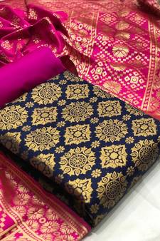 Navy-blue zari woven brocade salwar
