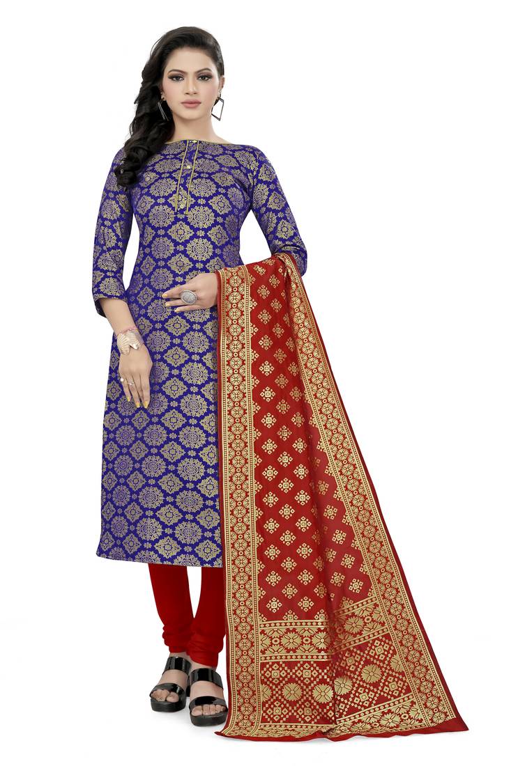 Royal-blue zari woven brocade salwar