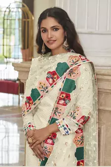 Off White Color Net Fabric Salwar Suit In Georgette Fabric With Embroidery As