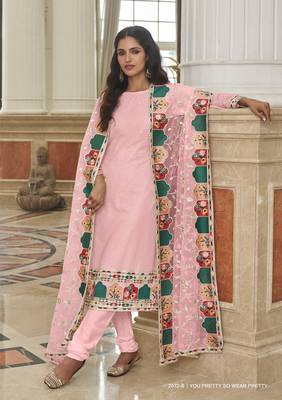 Pink Color Net Fabric Salwar Suit In Georgette Fabric With Embroidery As 1