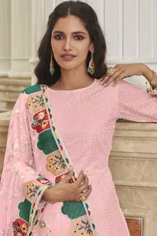 Pink Color Net Fabric Salwar Suit In Georgette Fabric With Embroidery As