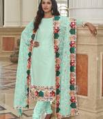 Sky Color Net Fabric Salwar Suit In Georgette Fabric With Embroidery As