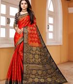 Red woven nylon saree with blouse