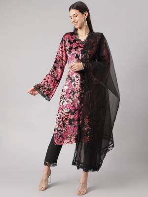 Pink embroidered
 velvet salwar 1