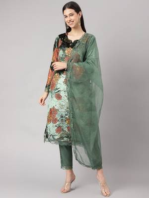 Green embroidered
 velvet salwar 1
