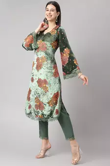 Green embroidered
 velvet salwar