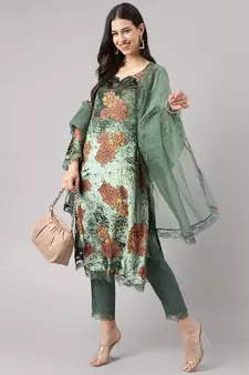 Green embroidered
 velvet salwar