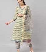 Green sequins cotton salwar