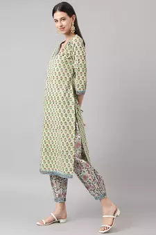 Green sequins cotton salwar