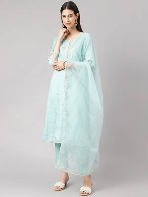 Light-green thread embroidery pure silk salwar 1