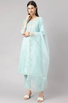 Light-green thread embroidery pure silk salwar