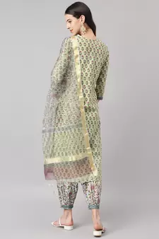 Green sequins cotton salwar