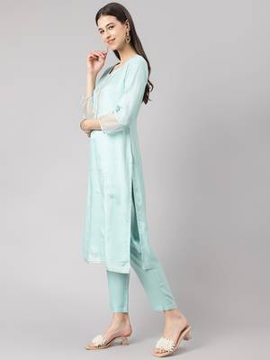 Light-green thread embroidery pure silk salwar 2