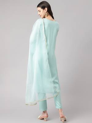 Light-green thread embroidery pure silk salwar 3