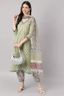 Green sequins cotton salwar
