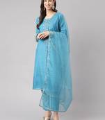 Teal thread embroidery pure silk salwar