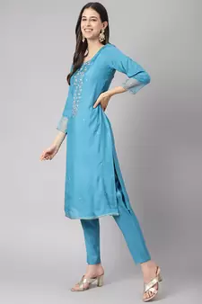 Teal thread embroidery pure silk salwar