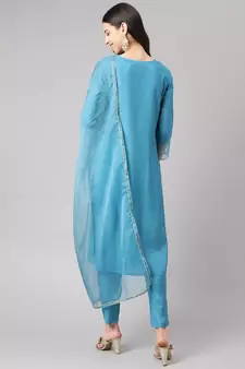 Teal thread embroidery pure silk salwar