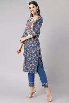 Blue zardosi cotton salwar