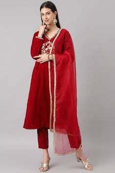 Maroon zardosi velvet salwar