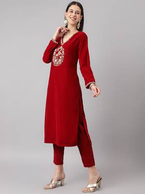 Maroon zardosi velvet salwar 2
