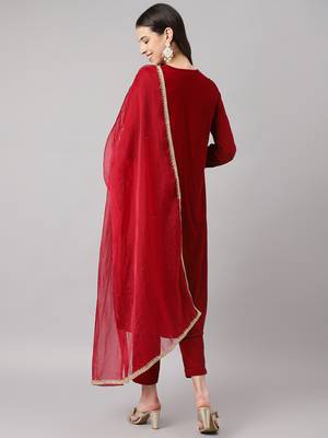 Maroon zardosi velvet salwar 3