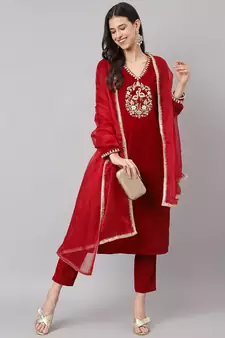Maroon zardosi velvet salwar