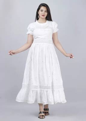 Women's Rayon Printed Fit & Flared Long Dress 1