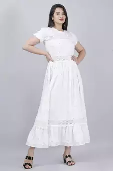 Women's Rayon Printed Fit & Flared Long Dress