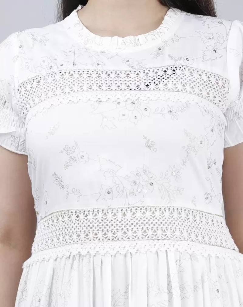 Women's Rayon Printed Fit & Flared Long Dress