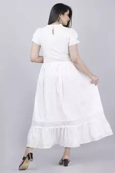 Women's Rayon Printed Fit & Flared Long Dress