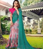 Turquoise Printed Georgette Saree With Blouse