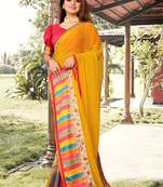 Yellow Printed Georgette Saree With Blouse