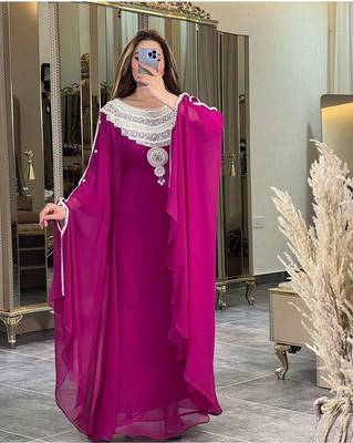 Hot Pink Georgette Zari Work Kaftan  1