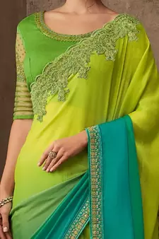 Lemon embroidered silk blend saree with blouse