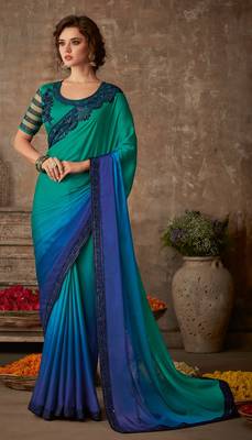 Multicolor embroidered silk blend saree with blouse 1