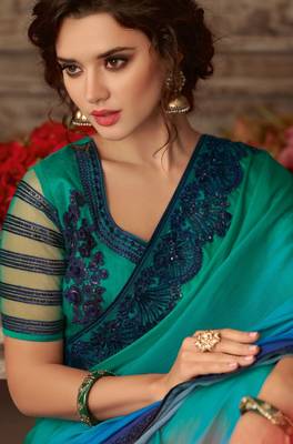 Multicolor embroidered silk blend saree with blouse 3