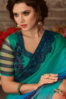 Multicolor embroidered silk blend saree with blouse