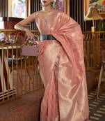 Peach woven silk saree with blouse