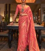 Coral woven silk saree with blouse
